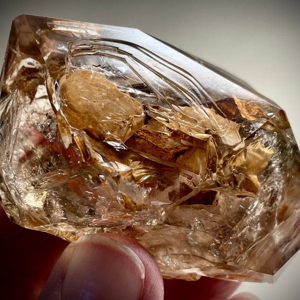 Goboboseb Brandberg Fenster Quartz Crystal with Clay Inclusion, Lustrous and Glassy Namibian Fenster Crystal