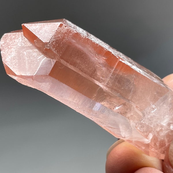 High Grade Scarlet Temple, Pink Lemurian Quartz Twin Crystal from Brazil