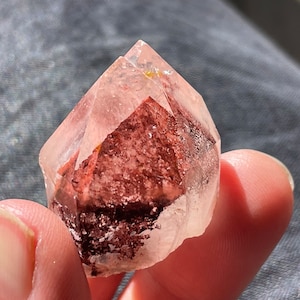 Hematite Phantom Quartz Crystal Point from Zambia