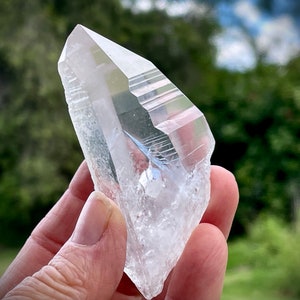High Grade Lemurian Quartz Crystal with Prominent Stepped Lemurian Striations, Beautifully Clear Brazilian Lemurian Seed Quartz Crystal