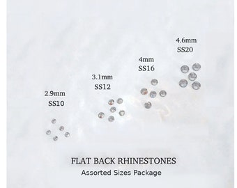 Mix of flat back rhinestones, 2.9 to 4.6mm, assorted flatback rhinestones, clear rhinestones, clear crystals, SS10,SS12,SS16,SS20