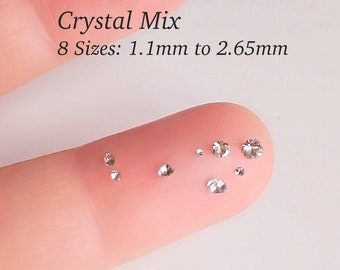 Assorted crystals for jewelry repair, Swarovski crystal, tiny crystals, 8 sizes 1.1mm to 2.65mm, mix of crystals, pointed back rhinestones