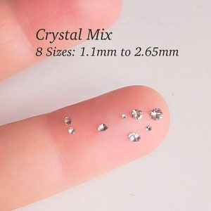 Assorted crystals for jewelry repair, Swarovski crystal, tiny crystals, 8 sizes 1.1mm to 2.65mm, mix of crystals, pointed back rhinestones
