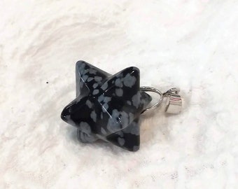 Snowflake obsidian pendant, obsidian merkaba, birthstone merkaba, mercaba pendants and charms, virgo crystals