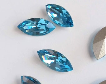 Aquamarine rhinestones, turquoise crystals, Swarovski crystal rhinestones, light blue, 15x7mm, embellishment, loose rhinestones