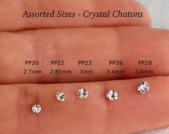 Clear Chatons in assorted sizes for jewelry repair, Swarovski crystal, 5 sizes 2.7mm to 3.6mm, mix of crystals, pointed back rhinestones