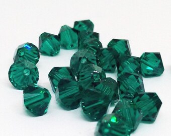 6mm Emerald Beads, Swarovski Xilion Bicones, Green Crystal Beads, 5328 Beads, Jewelry Supplies, Swarovski Elements, Teal Beads