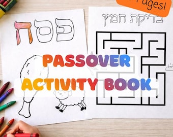 Libro di attività per bambini sulla Pasqua ebraica / Pagine da colorare e giochi per la Pasqua ebraica / Materiale stampabile ebraico