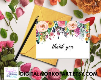 Thank You Printable, Thank You Card, Thank You, Printable Floral Wedding, Bridal, Baby Shower, Instant Digital Download PDF Printable