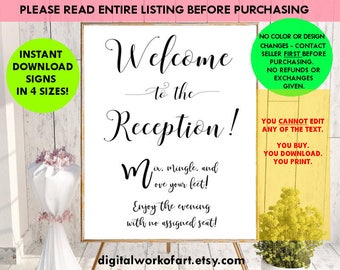 Welcome to Our Reception Sign, Welcome Wedding Reception Printable PDF Signs, DIY rustic wedding sign, mix and mingle, instant download, #SG