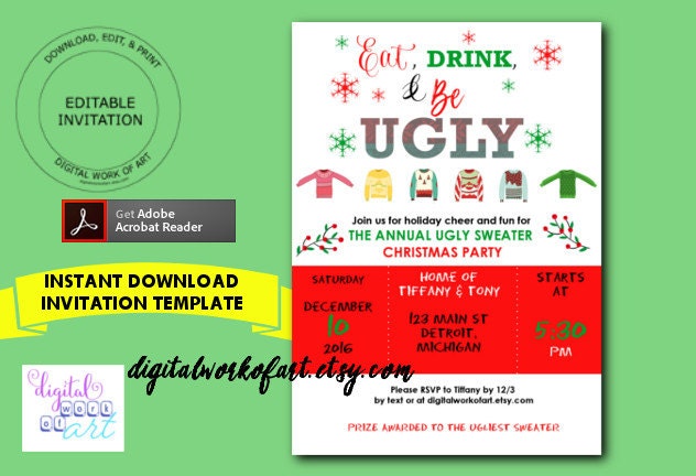 Eat Drink And Be Ugly Christmas Party Invitation Templateugly Eat Drink And Be Ugly Christmas Party Invitation Templateugly