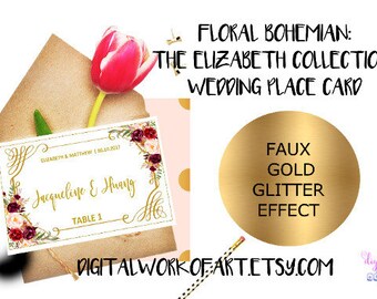 Floral Wedding Place Card Template, DIY Rustic Wedding Printable Table Escort Card, Reception Card, Editable PDF Template, Floral Boho, #LC