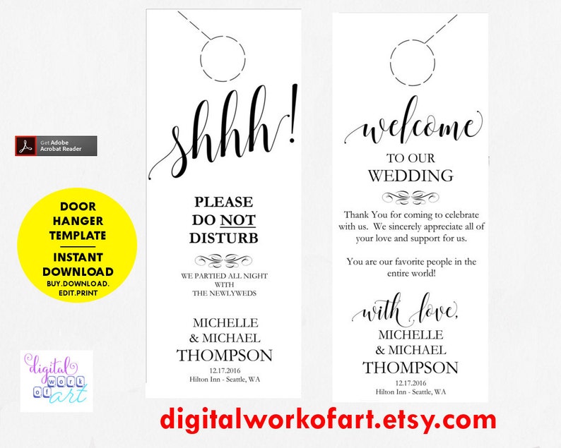 Wedding Favor Welcome Bag Rustic Wedding Editable PDF Printable Please Do Not Disturb Door Hanger Printable Wedding Door Hanger Template
