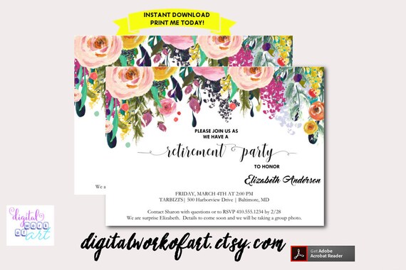 retirement party invitation template printable diy watercolor etsy