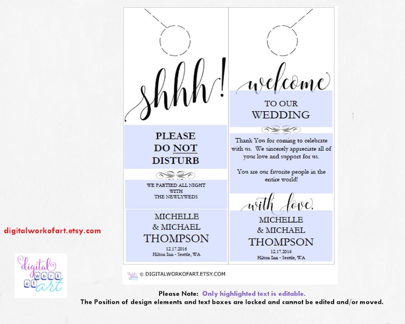 Wedding Favor Welcome Bag Rustic Wedding Editable PDF Printable Please Do Not Disturb Door Hanger Printable Wedding Door Hanger Template