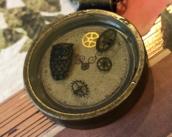 Steampunk Owl Clock Gears Necklace Victorian Pendant