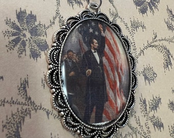 Abraham Lincoln American Flag Old Glory Gettysburg Address Abe Lincoln Necklace
