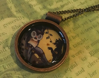 Owl in Autumn Pendant Necklace - Halloween Perfect gift for girls, sister, mom and owl lovers