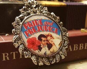 Pride And Prejudice Movie Book Poster Ornate Resin Pendant Necklace