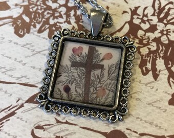 Silver Floral Cross Necklace Jesus Flowers