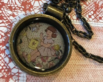 Retro Girl with Water Can Necklace with Stars