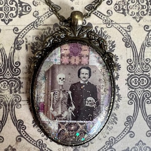 Edgar Allan Poe Potion & Skeleton Crew Necklace Poe Holding Skull