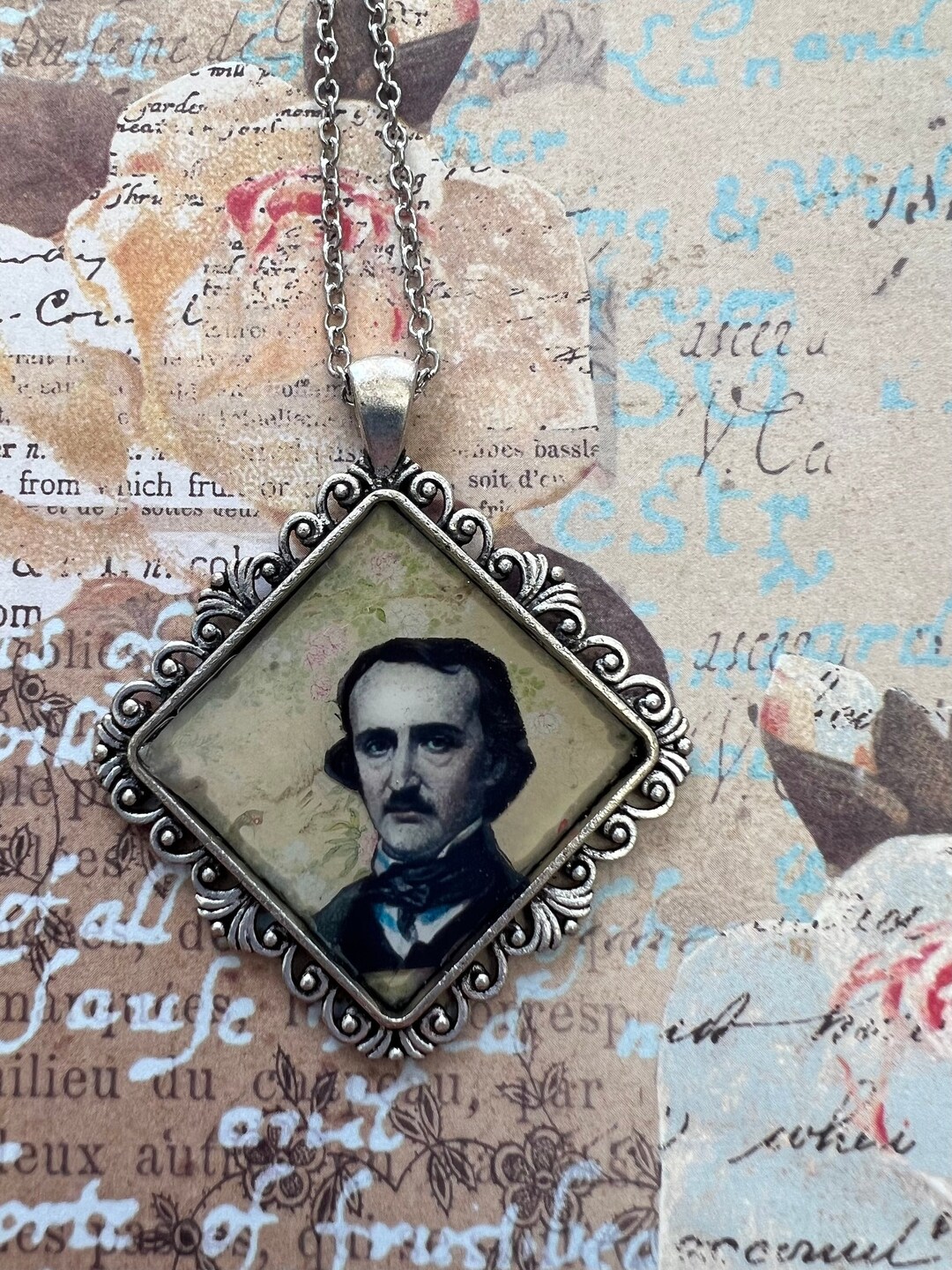 Victorian Floral Edgar Allan Poe Necklace - Etsy