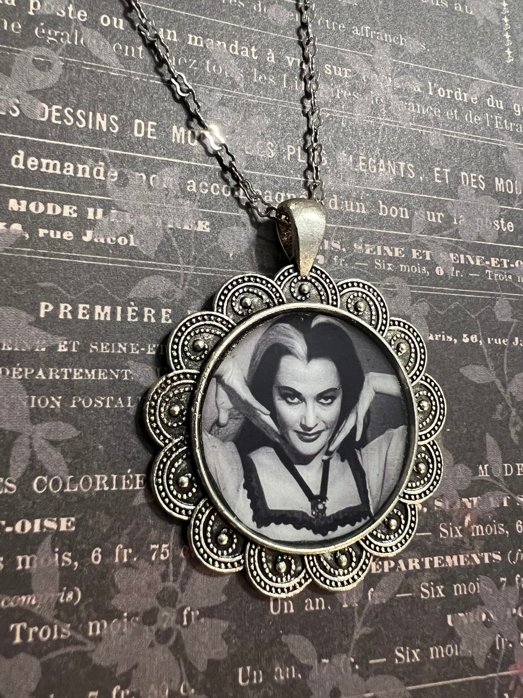 Ornate Lily Munster Oval Frame Necklace Munsters Etsy
