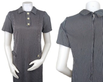 Vintage 60s Black and White Pinstriped Sheath Dress 1960s Womens Small
