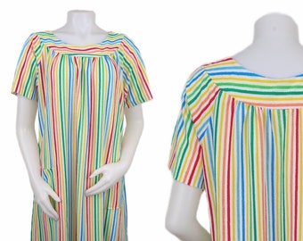 Vintage 60s Rainbow Stripe Terry Cloth Dress 1960s Womens Small S / Medium M