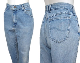 Vintage 80s Lee Light-Wash High-Waisted Denim Mom Jeans 1980s Womens Straight Leg Denim Pants