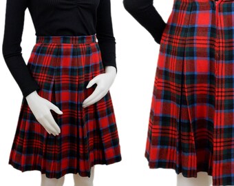 Vintage 60s Wool Red Green and Blue Plaid Tartan Skater Circle Skirt Womens 1960s Extra Small XS