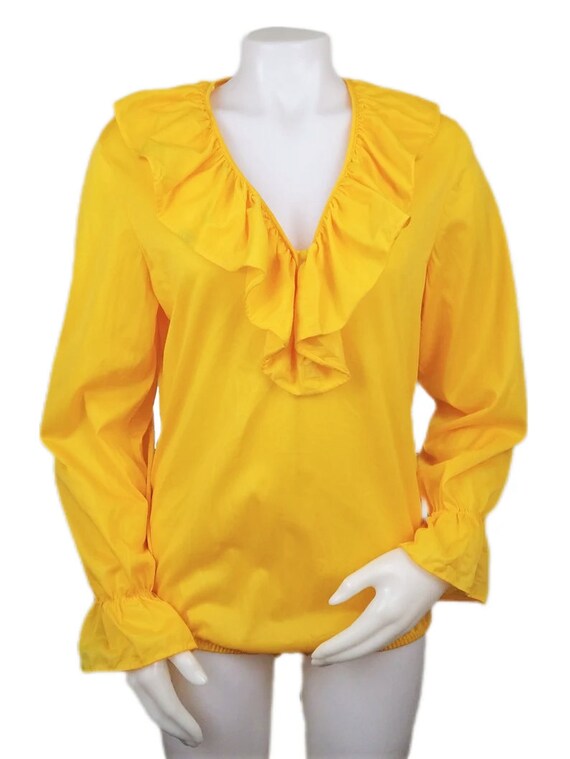 Vintage Yellow Shakespearean Ruffle Front Blouse … - image 2