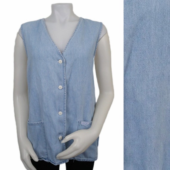Vintage 90s Denim Blue Button-Up Artist Vest with… - image 1