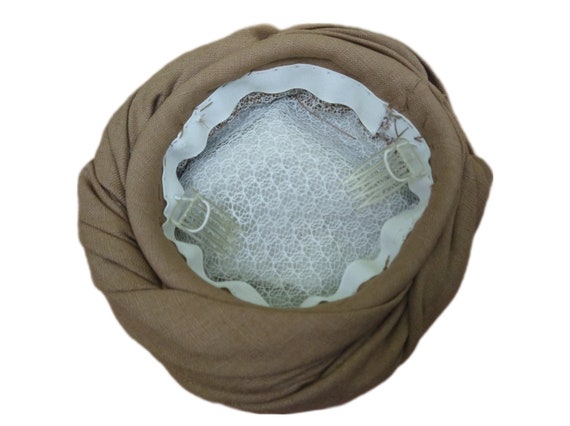 Vintage Beige Pillbox Turban Hat - image 7