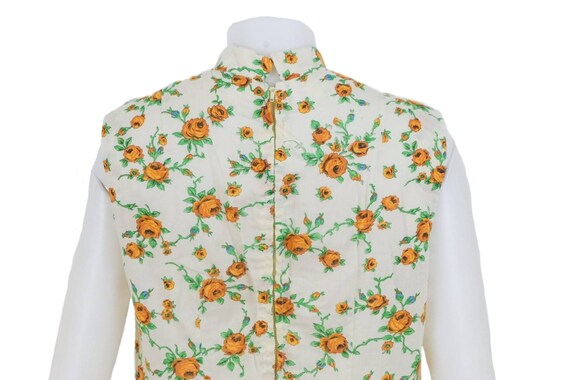 Vintage 60s Rose Print Floral Mock Neck Cotton Dr… - image 7