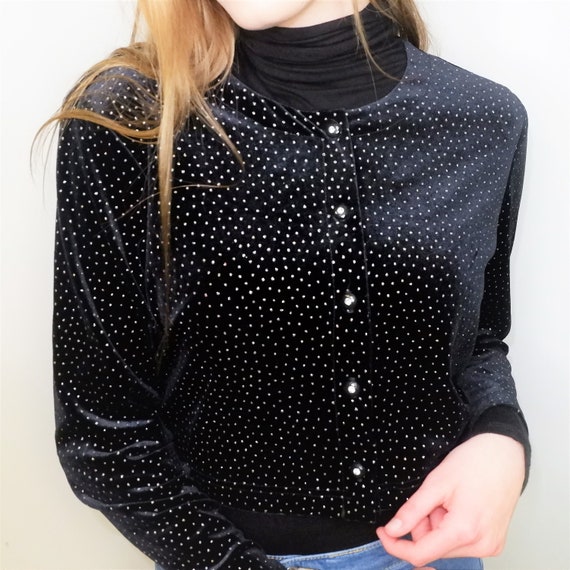 Petite Sparkly Black Cropped Button 