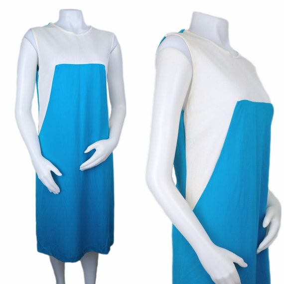 Vintage Deadstock 60s Blue Colorblock Sporty Shif… - image 1