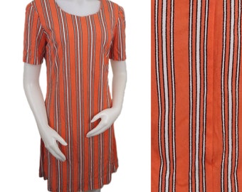 Vintage 60s Orange Striped Terry Cloth Dress Swimsuit Cover-Up 1960s Womens Small S