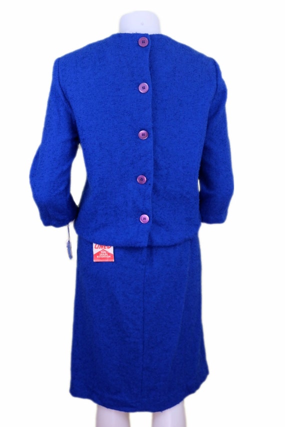 Vintage Deadstock 60s Cobalt Blue Wool Two-Piece … - image 5