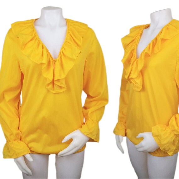 Vintage Yellow Shakespearean Ruffle Front Blouse … - image 1