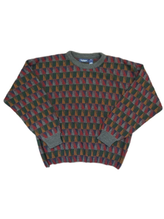 Vintage 90s Geometric Pullover Sweater 1990s Mens… - image 7