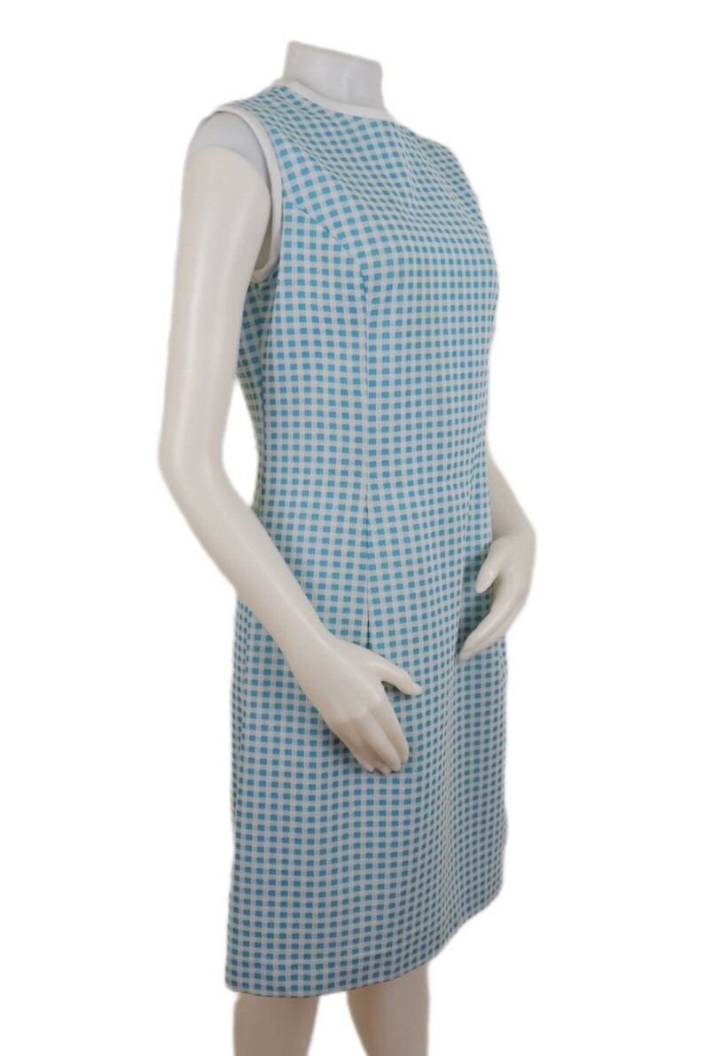 Side of the Vintage 60s Blue and White Checkered Picnic Dress 1960s Womens Small S