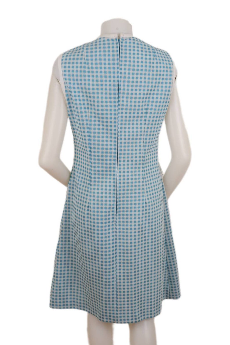 Back of the Vintage 60s Blue and White Checkered Picnic Dress 1960s Womens Small S