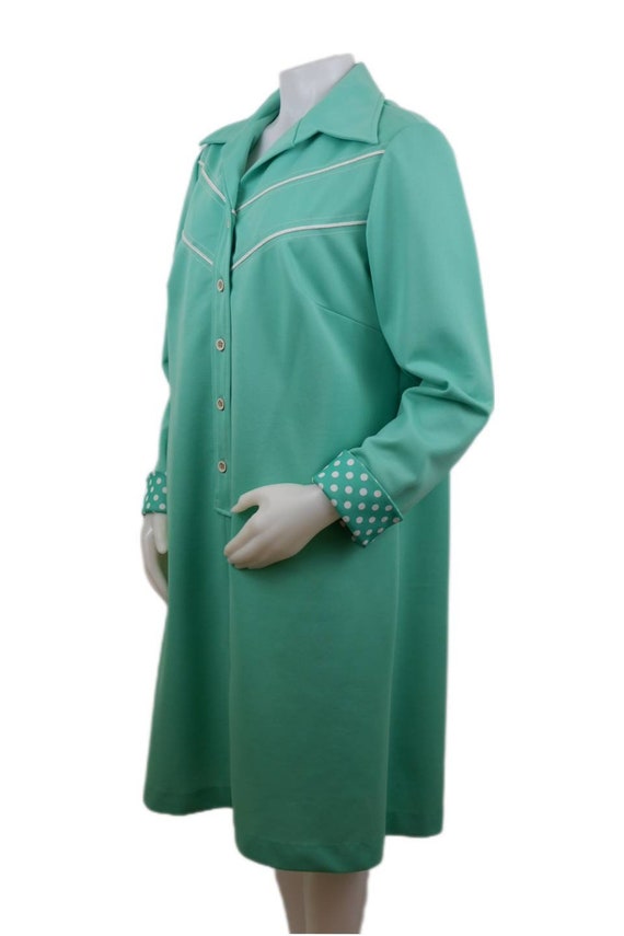 Vintage 70s Retro Teal Button-Up Dress with Polka… - image 10