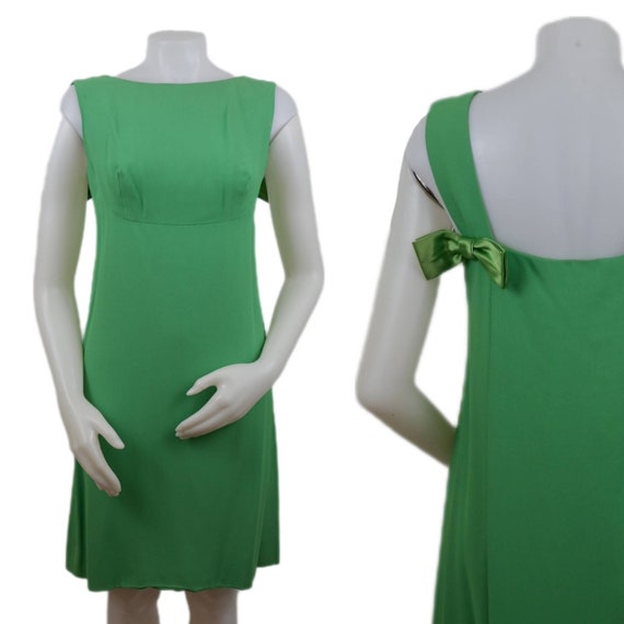 Vintage 60s Light Green Day Dress with Silk Bows … - image 1