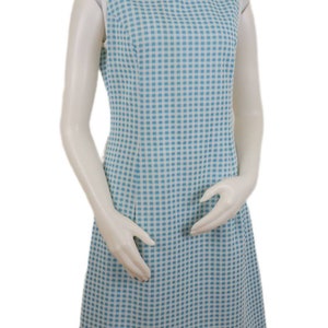 Front of the Vintage 60s Blue and White Checkered Picnic Dress 1960s Womens Small S