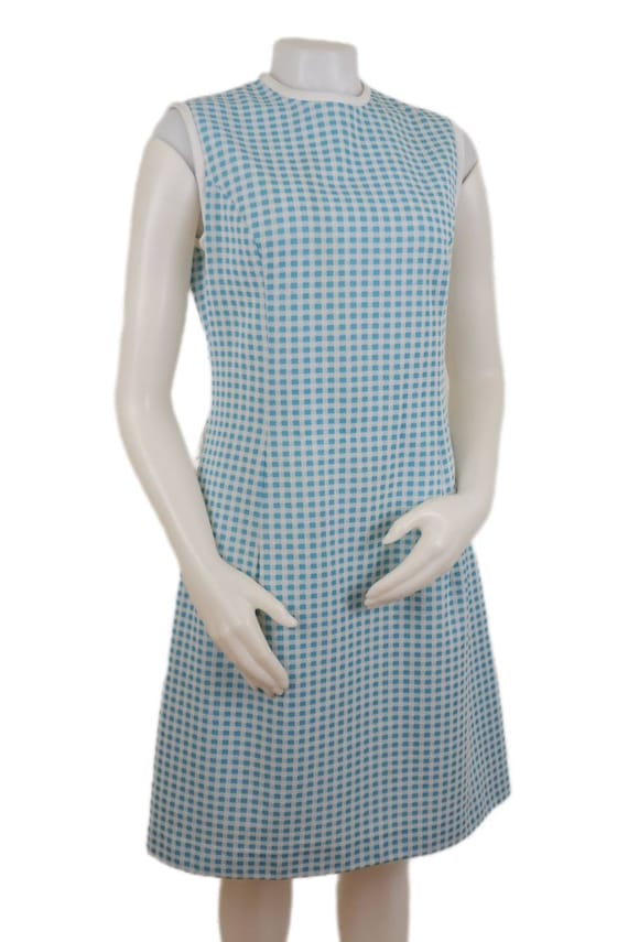 Vintage 60s Blue and White Checkered Picnic Dress… - image 2