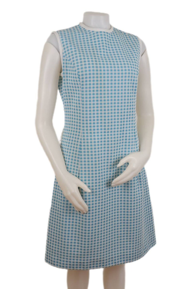 Front of the Vintage 60s Blue and White Checkered Picnic Dress 1960s Womens Small S