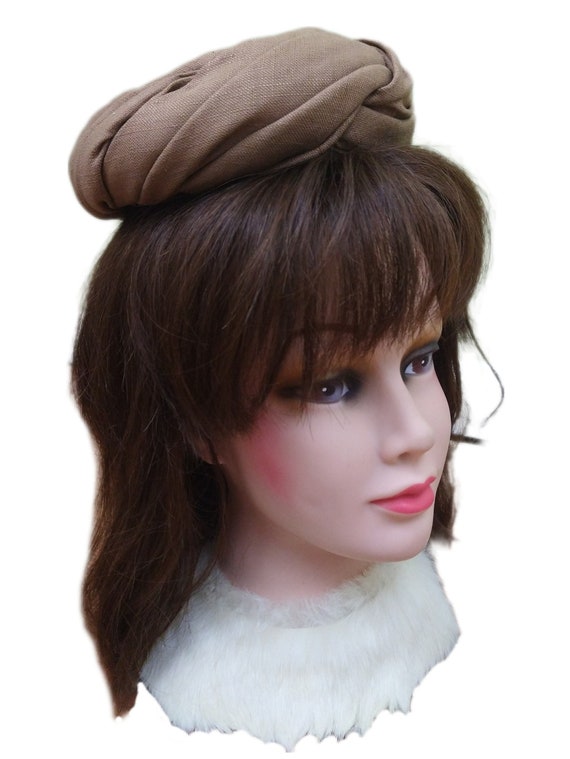 Vintage Beige Pillbox Turban Hat - image 1